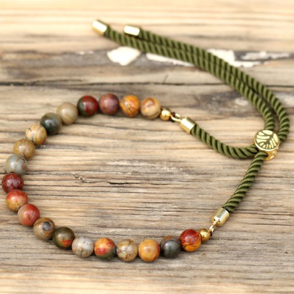 18K Gold Plated Gemstone Moss String Bracelet -  Picasso Jasper - Image 5