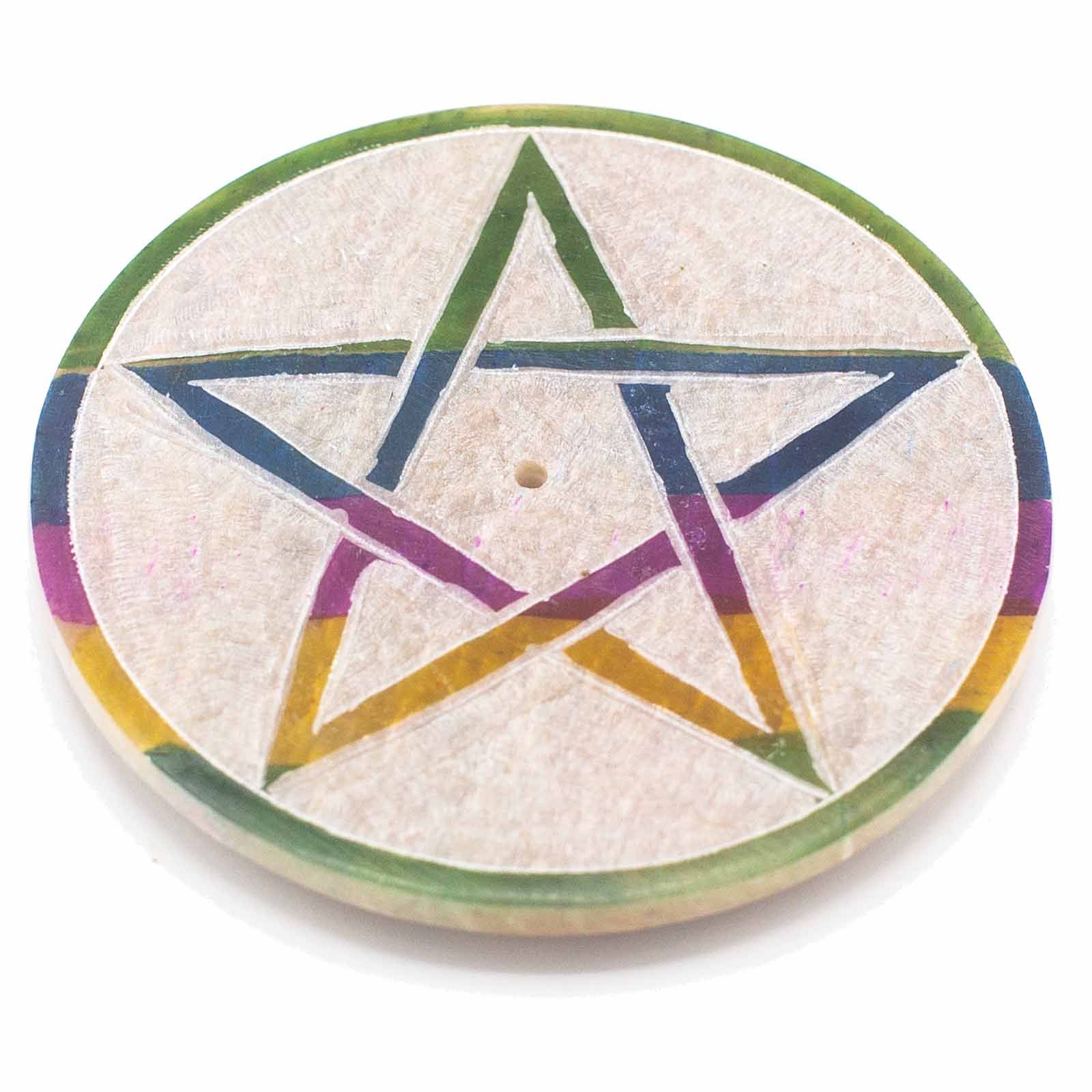 Soapstone Disc Incense Holder 8cm - Pentagon - Image 2