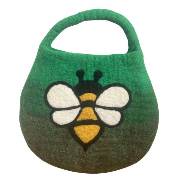 Water Felted Bee Bag - One Handle with Magnet - Garden Greens - Image 4