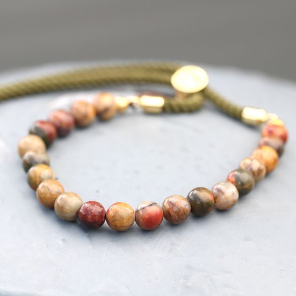 18K Gold Plated Gemstone Moss String Bracelet -  Picasso Jasper - Image 6