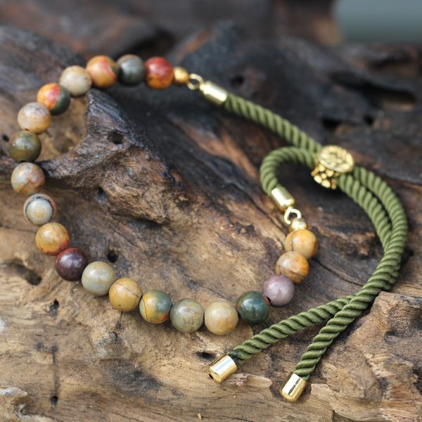 18K Gold Plated Gemstone Moss String Bracelet -  Picasso Jasper - Image 7