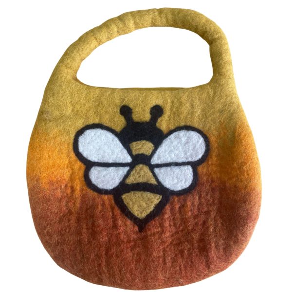 Water Felted Bee Bag - One Handle with Magnet  - Sunrise Orange - Image 2