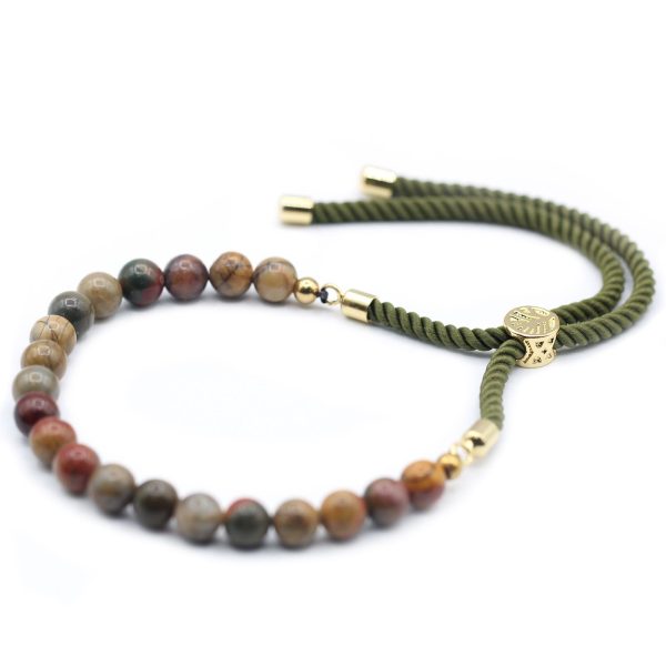 18K Gold Plated Gemstone Moss String Bracelet -  Picasso Jasper - Image 4