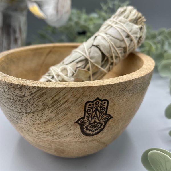 Wooden Smudge and Ritual Offerings Bowl - Hamsa - 11x7cm - Image 3