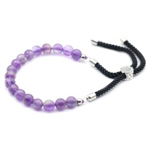 bG9jYWw6Ly9tZWRpYS85UC8yRC82MFIzMEMxRzZNV0syRDlQLzlhODI4ZTA3LmpwZWc.jpg 925 Silver Plated Gemstone Black String Bracelet - Amethyst