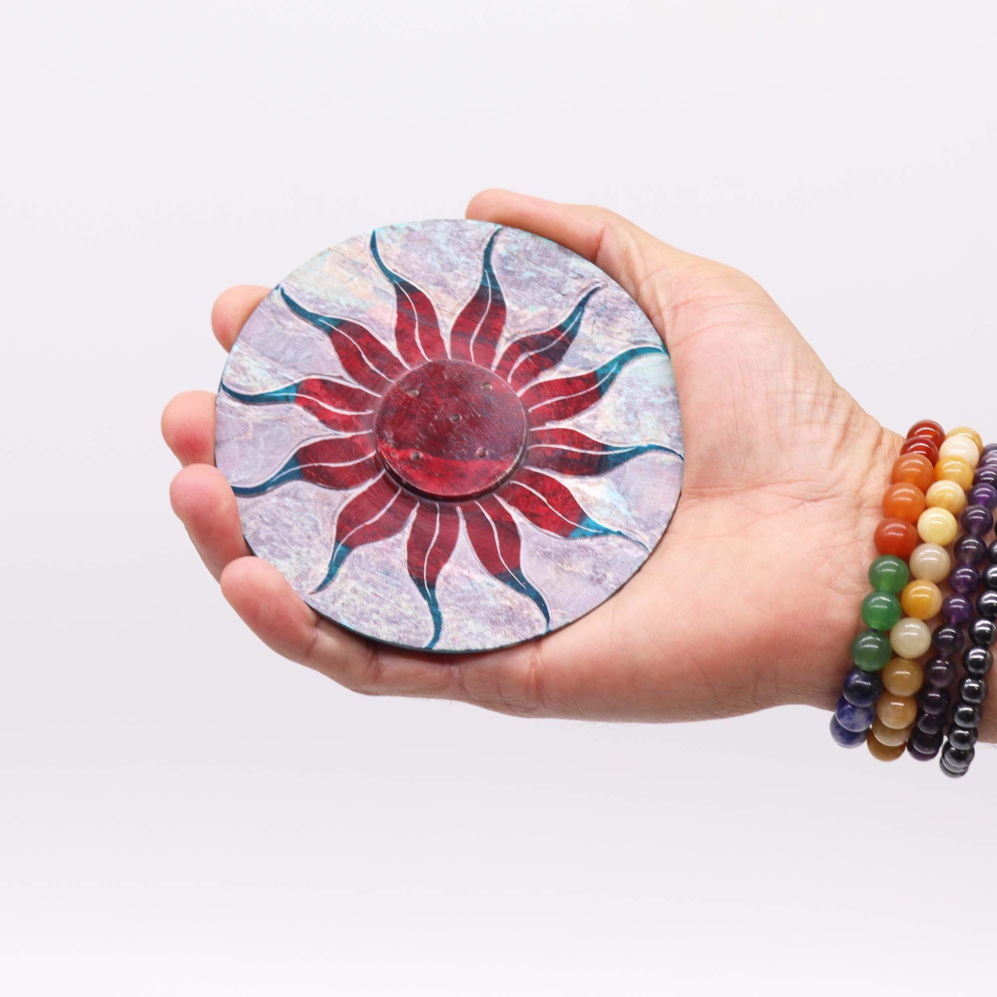 Soapstone Disc Incense Holder - Sun Flower (5 stick holder) - Image 3