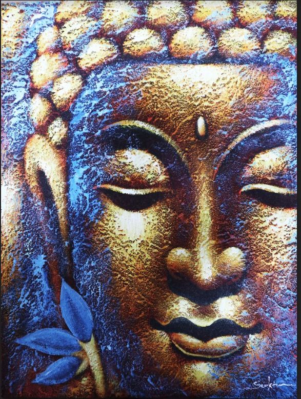 Buddha Painting - Gold Face & Lotus Flower - Image 6