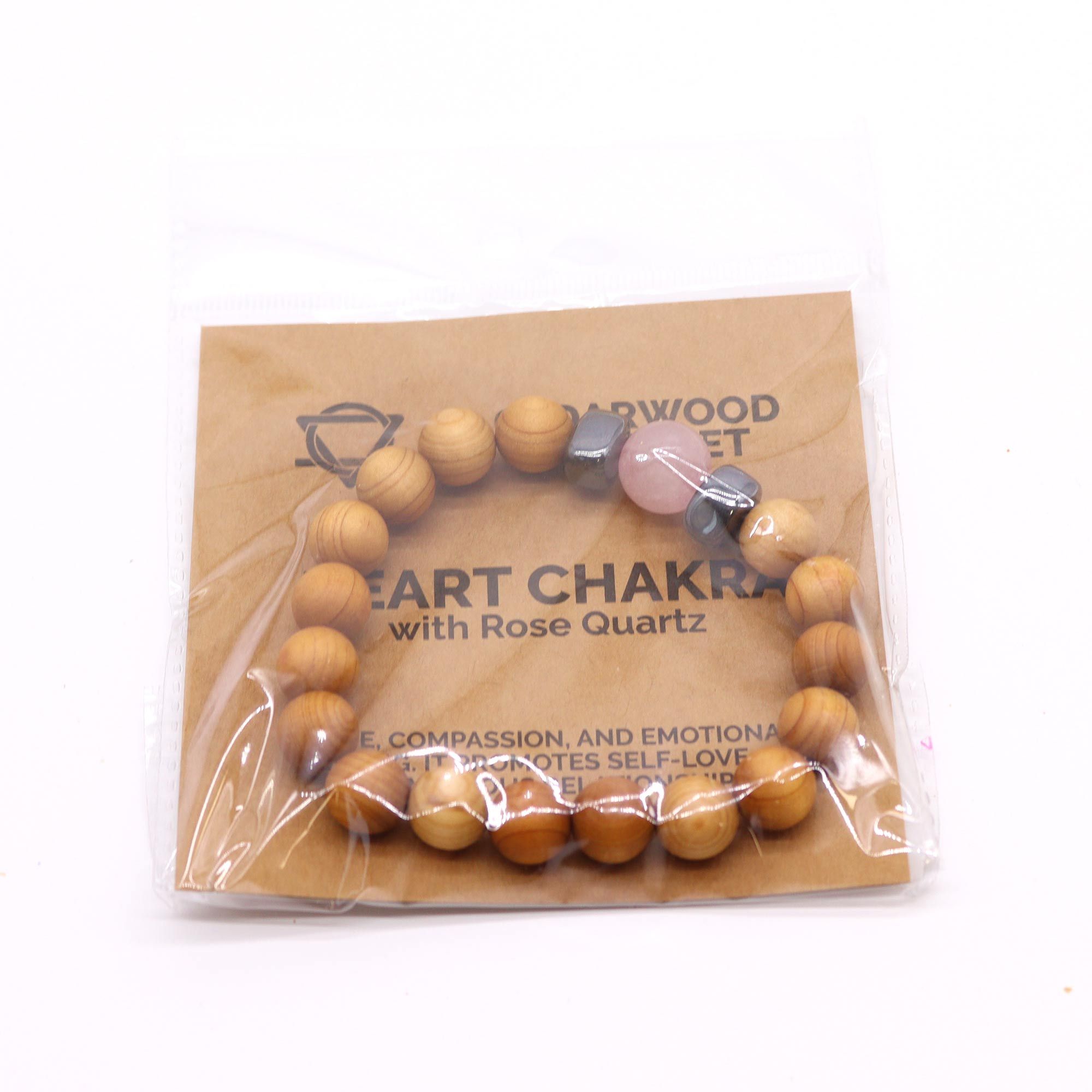 Cedarwood Heart Chakra Bangle with Rose Quartz - Image 4