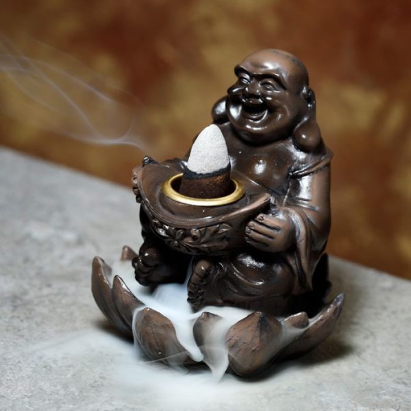 Wood Effect Lucky Buddha Backflow Incense Burner - Image 2