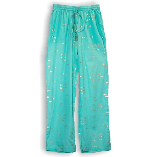 (ML) Nomad Sari On the Med Collection - Lounge Pants - Turquoise & Gold Fish Design - Image 2