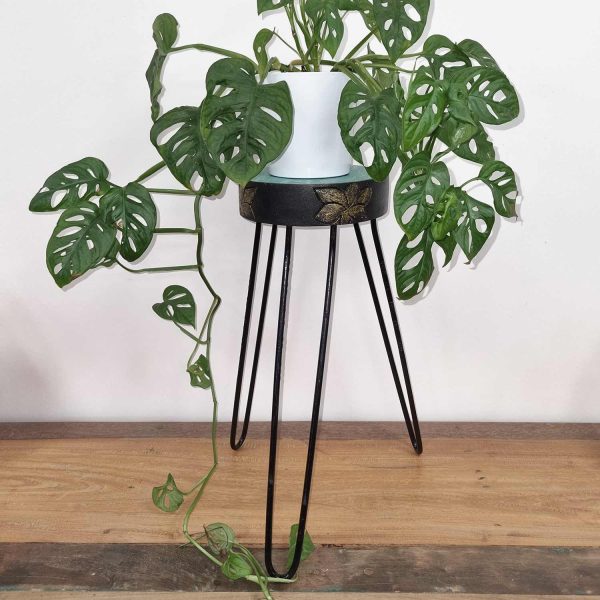 Albasia Wood Plant Stand - Turquoise & gold detail - Image 4