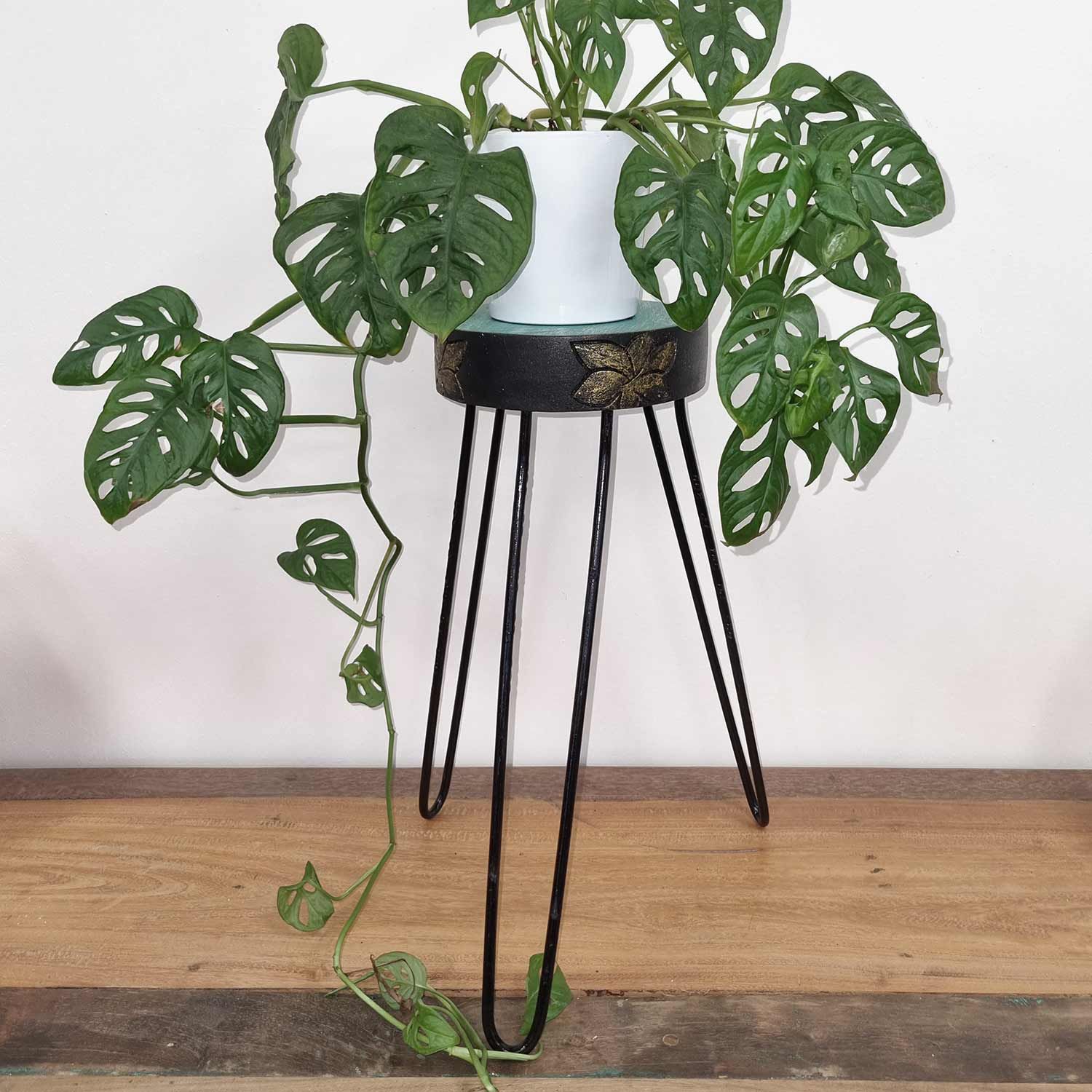 Albasia Wood Plant Stand - Turquoise & gold detail - Image 4