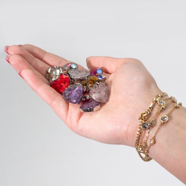 Steel Cased Pendant Hearts - 12 Assorted Gemstone Chips & Shells - Image 3