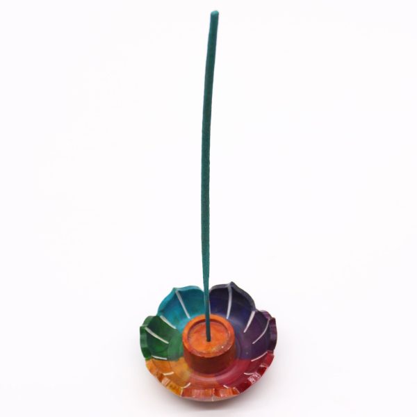 Soapstone Small Lotus Flower Incense Holder - Chakra Colours - Image 3