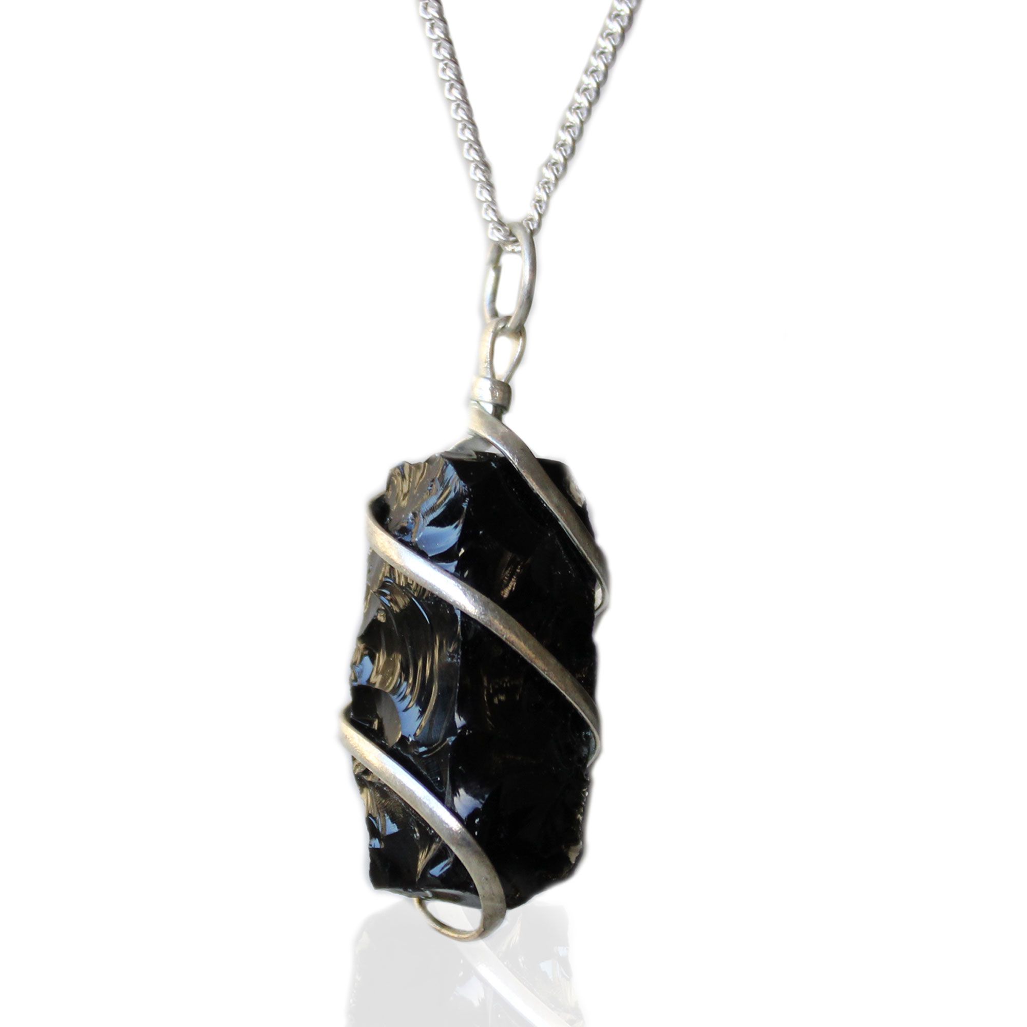 Cascade Wrapped Gemstone Necklace - Rough Black Onyx - Image 4