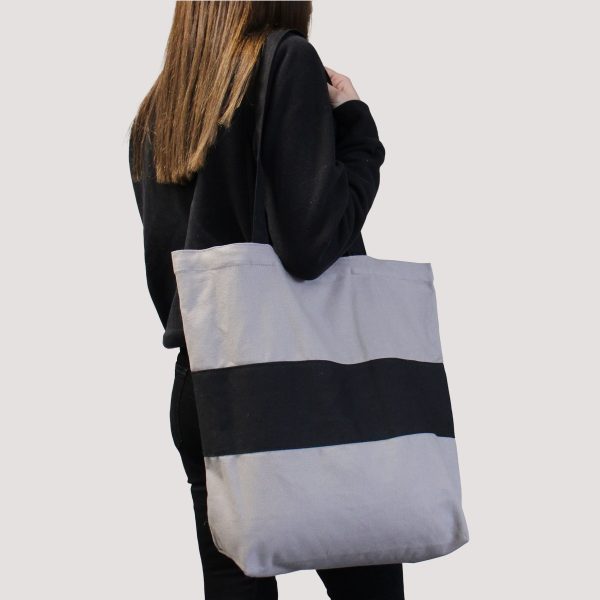Two Tone Cotton Bag - 38x42x12cm - Grey & Black - 10oz - Image 5