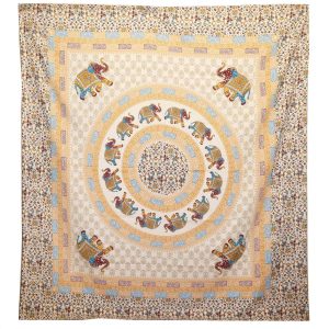 Wall Hanging / Spread - Elephant Mandala - Brown/Orange on Cream