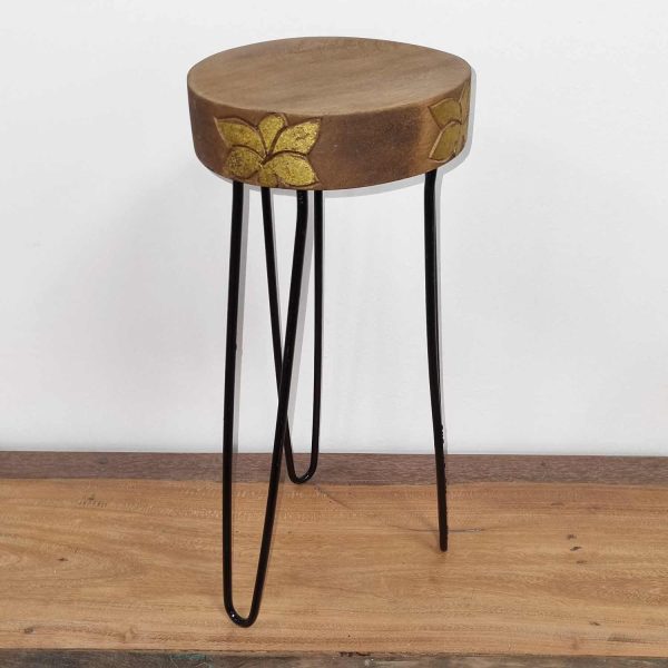 Albasia Wood Plant Stand - Natural & gold detail - Image 3