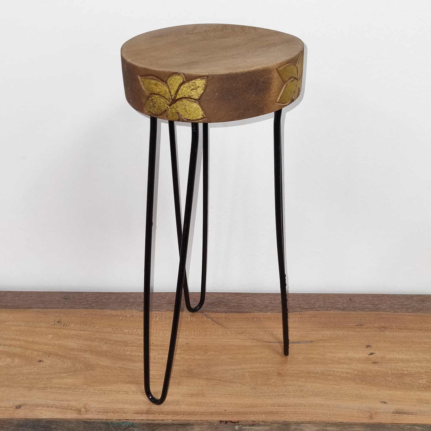 Albasia Wood Plant Stand - Natural & gold detail - Image 3