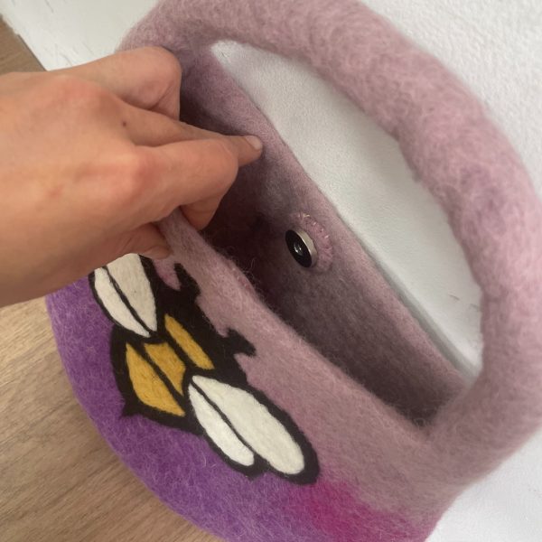 Water Felted Bee Bag - One Handle with Magnet - Lavender Shades - Image 5