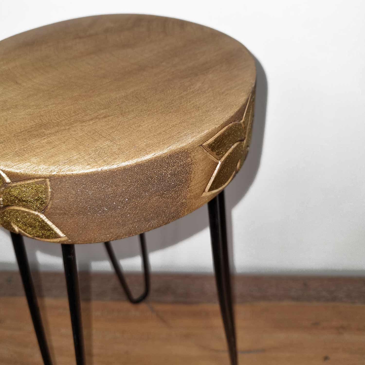 Albasia Wood Plant Stand - Natural & gold detail - Image 2