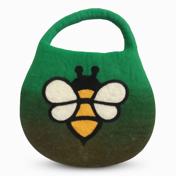 Water Felted Bee Bag - One Handle with Magnet - Garden Greens - Image 3
