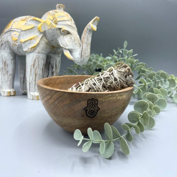 Wooden Smudge and Ritual Offerings Bowl - Hamsa - 13x7cm - Image 2
