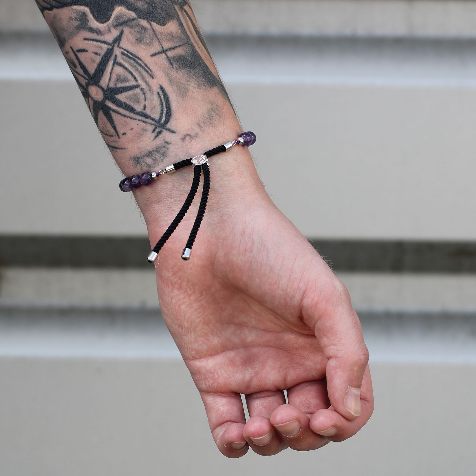 925 Silver Plated Gemstone Charcoal String Bracelet - Dalmatian Jasper - Image 6