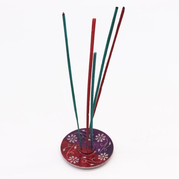 Soapstone Disc Incense Holder - Floral (5 stick holder) - Image 2