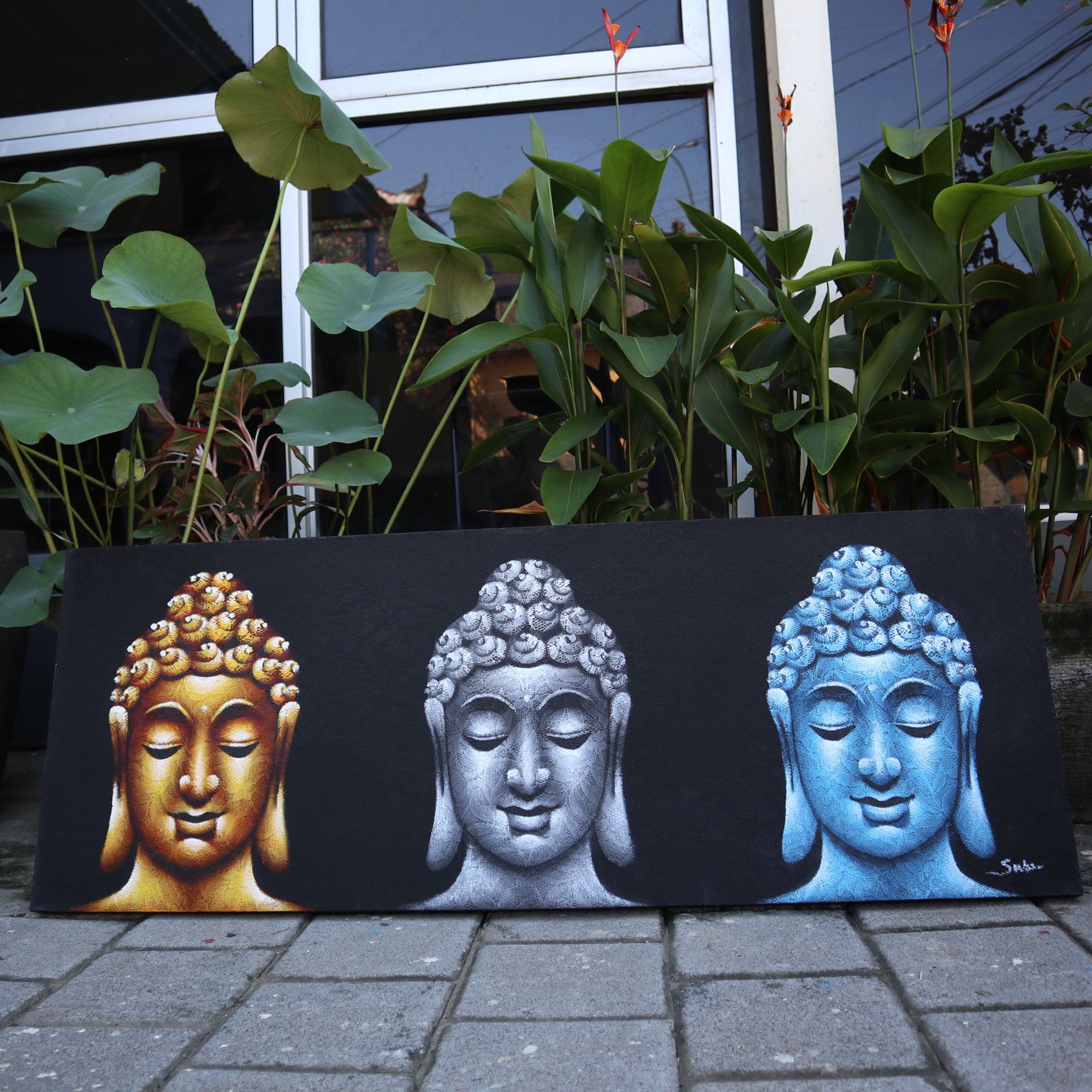 Buddha Painting - Three Heads Black - Image 3