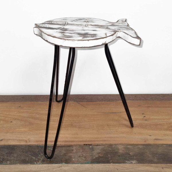 Albasia Wood Fish Stand - Whitewash - Image 3