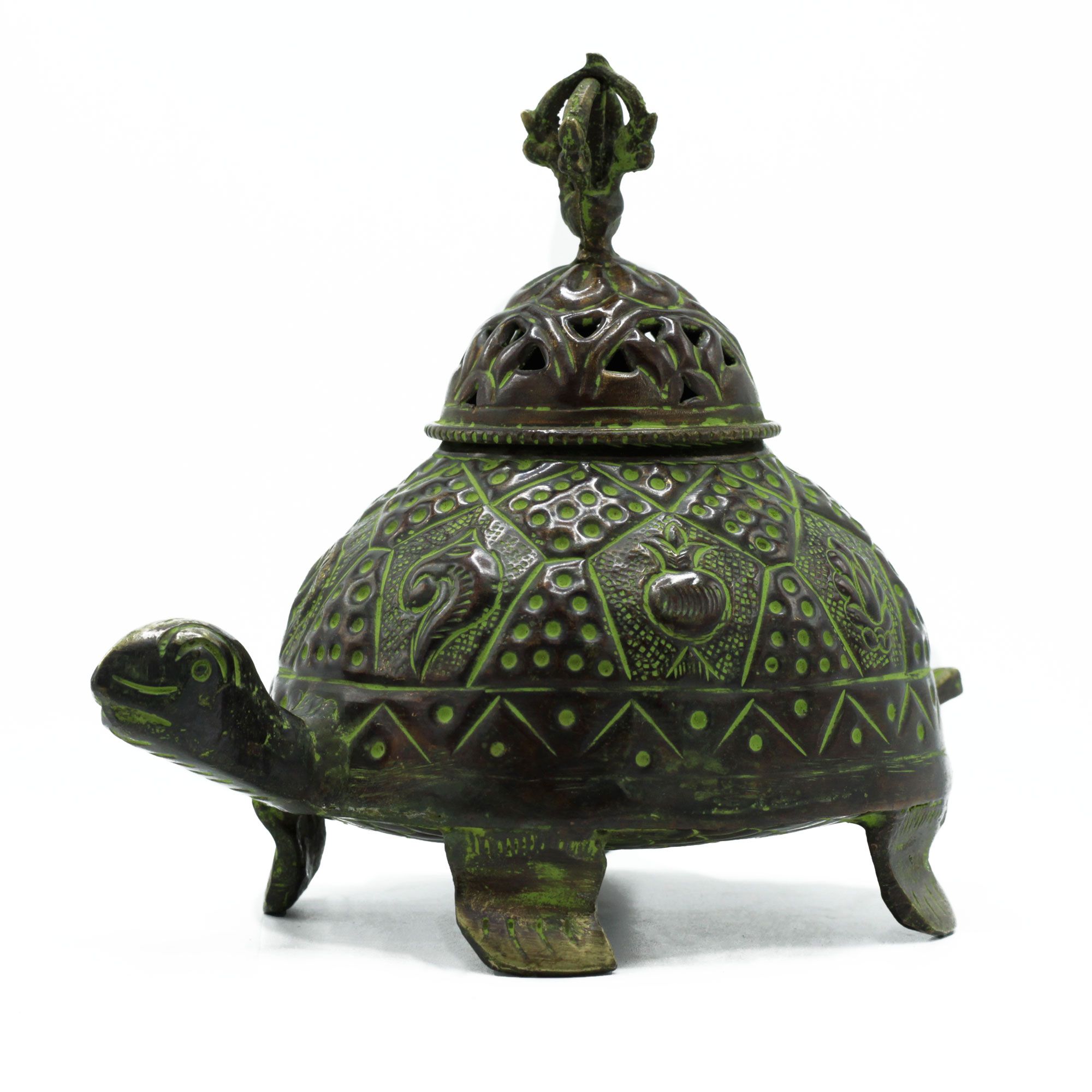 Brass Verdigris Tibetan Turtle Incense Holder - Lrg - Image 2