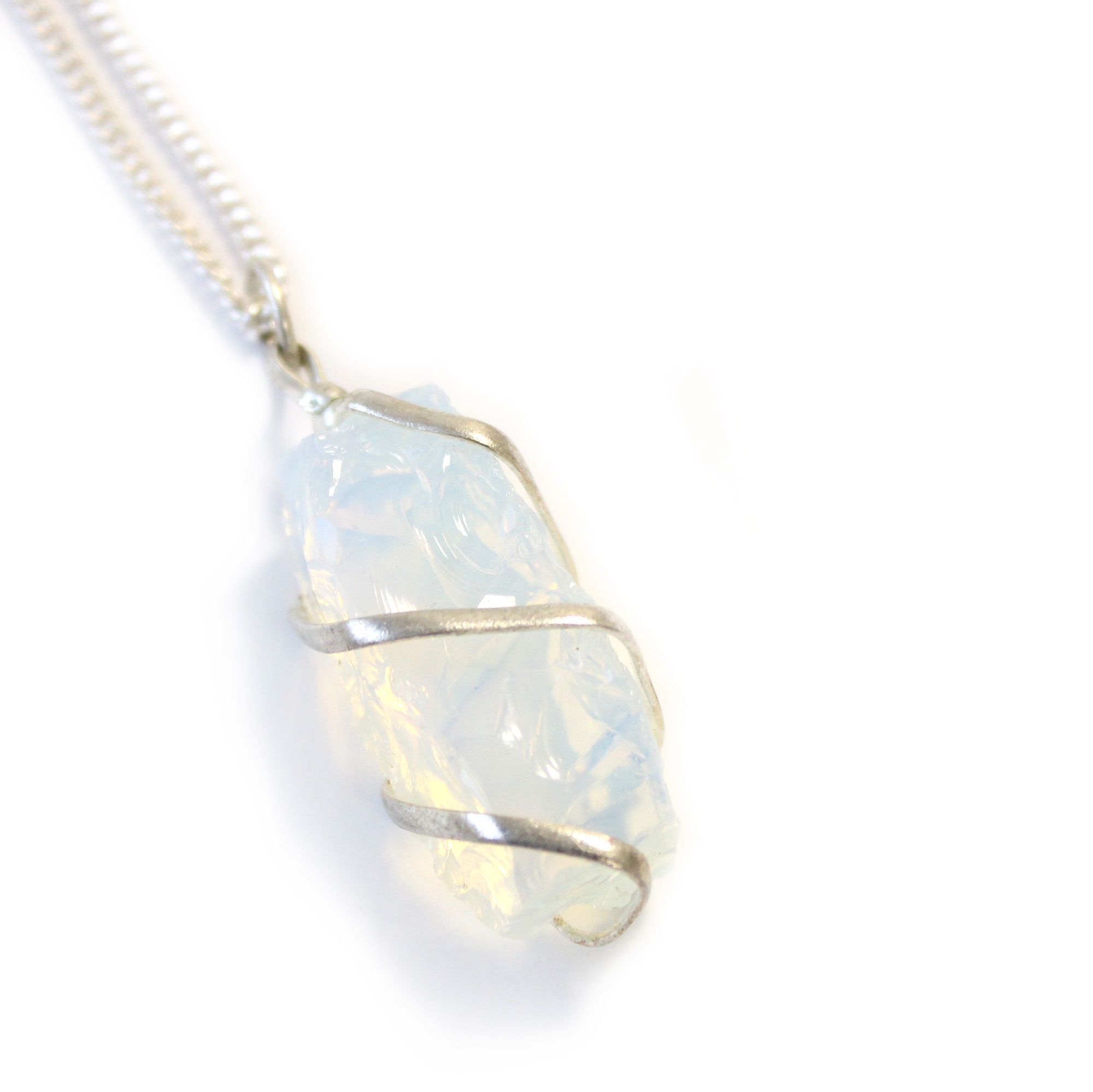 Cascade Wrapped Gemstone Necklace - Rough Opalite - Image 4