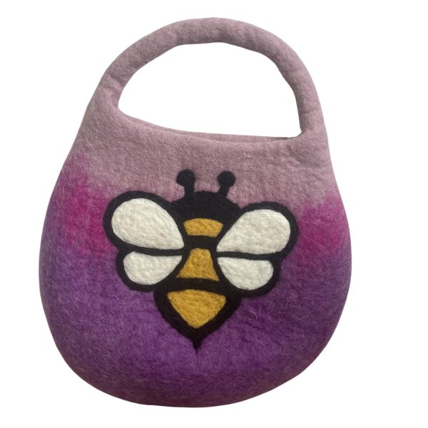 Water Felted Bee Bag - One Handle with Magnet - Lavender Shades - Image 2