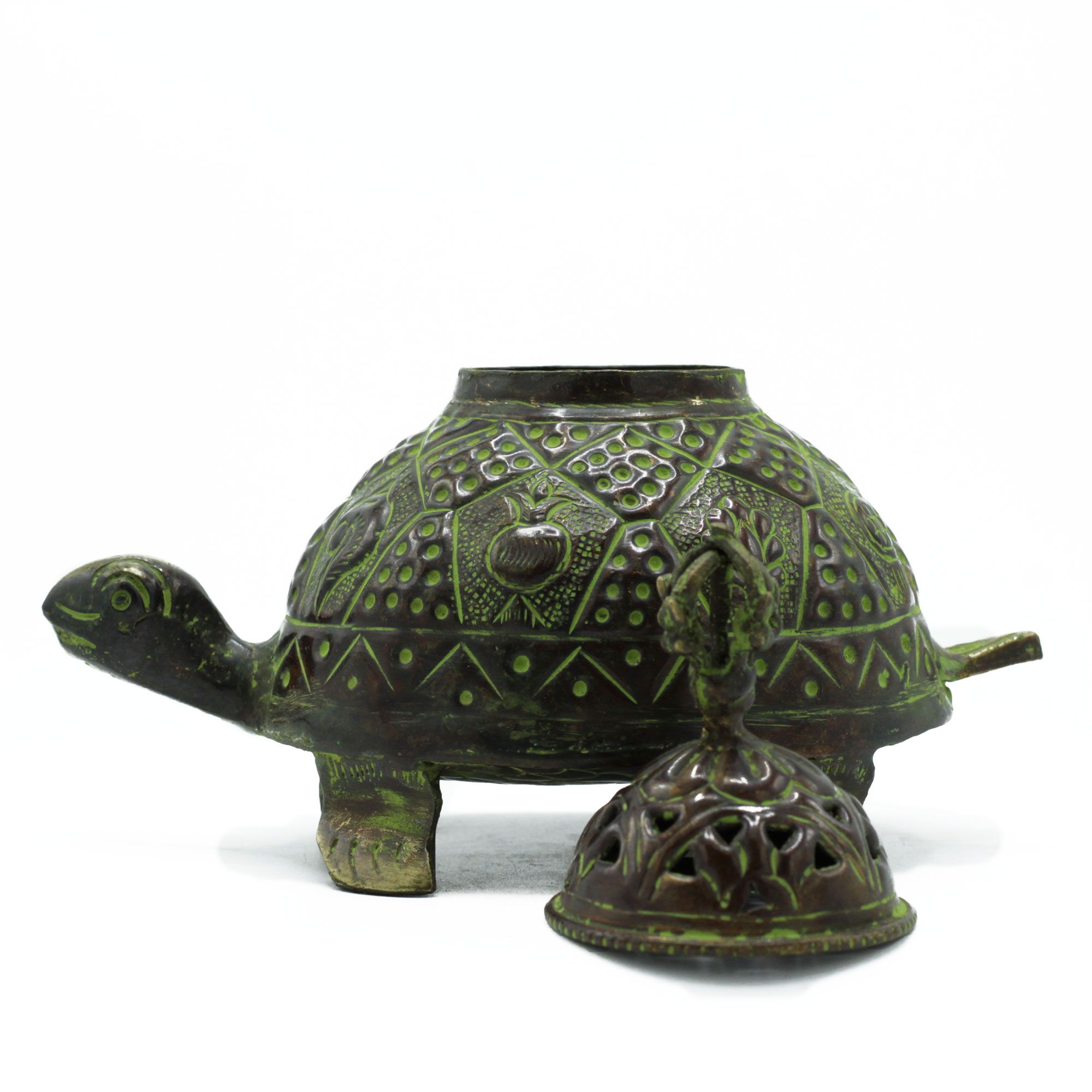Brass Verdigris Tibetan Turtle Incense Holder - Lrg - Image 3