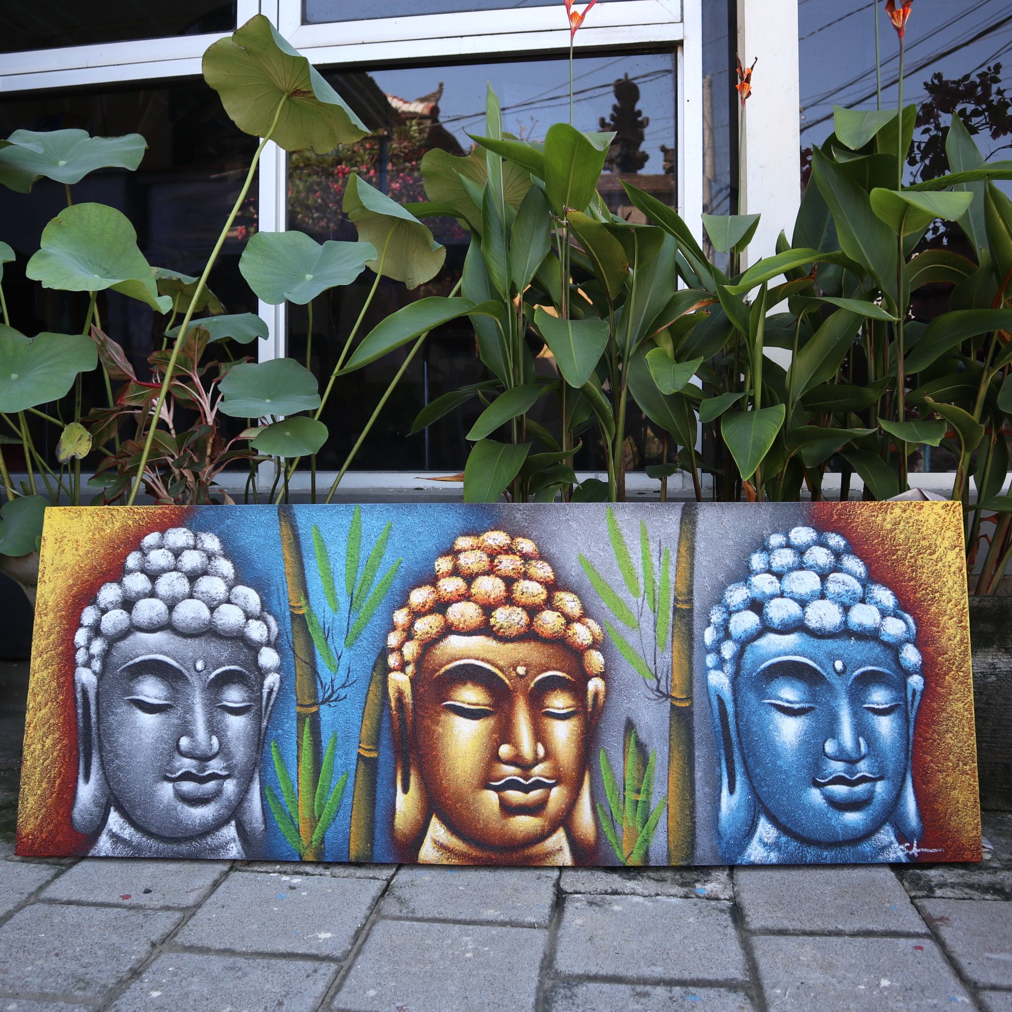Buddha Painting - Three Heads With Bamboo - Image 2