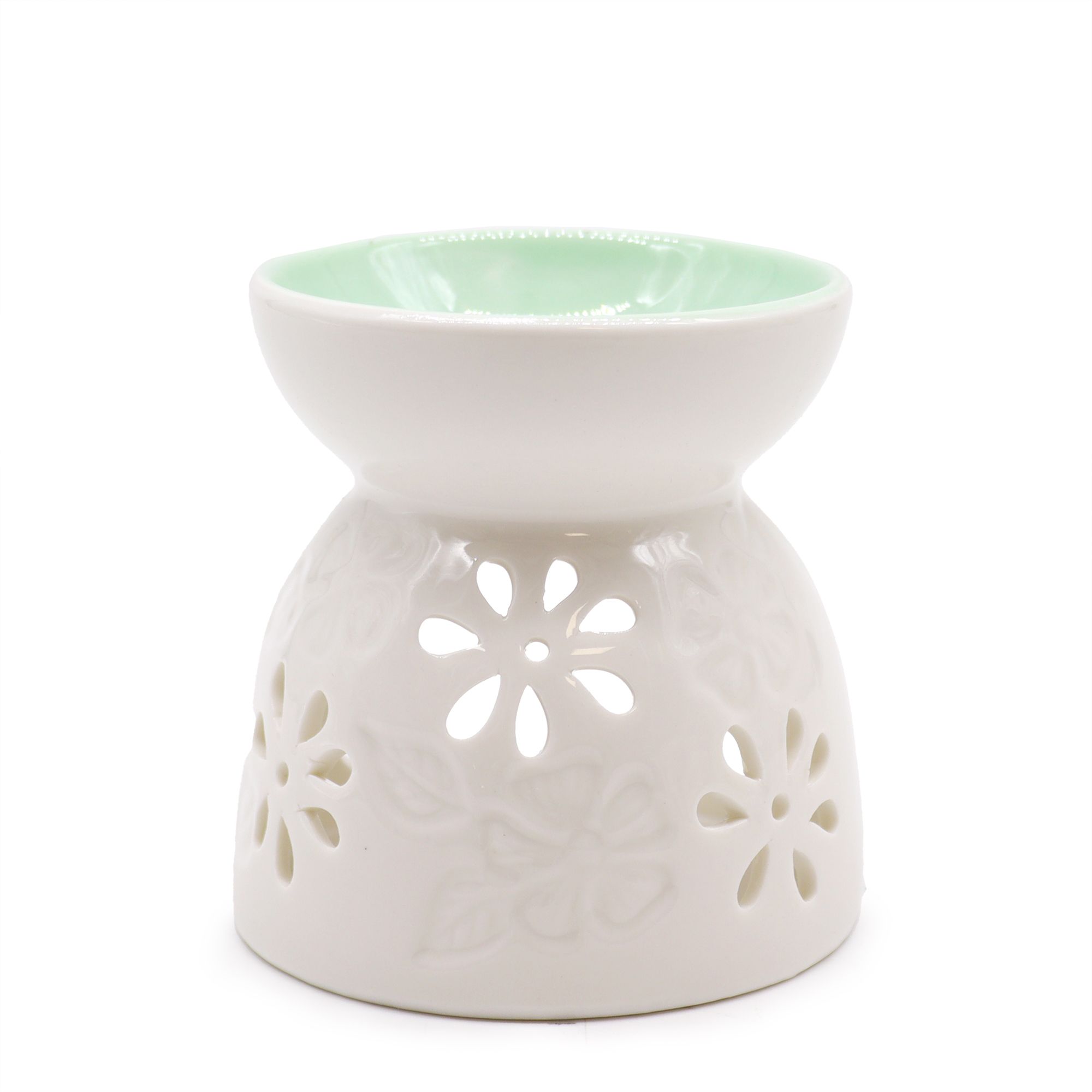 Classic White Oil Burner - Floral with Teal Well - Image 2