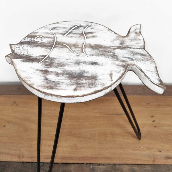 Albasia Wood Fish Stand - Whitewash - Image 2