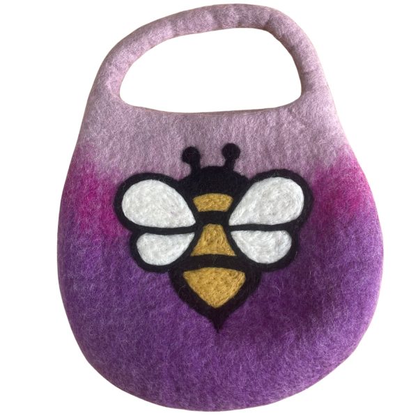 Water Felted Bee Bag - One Handle with Magnet - Lavender Shades - Image 4