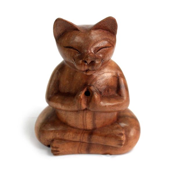 Wooden Carved Incense Burners - Lrg Yoga Cat - Image 4