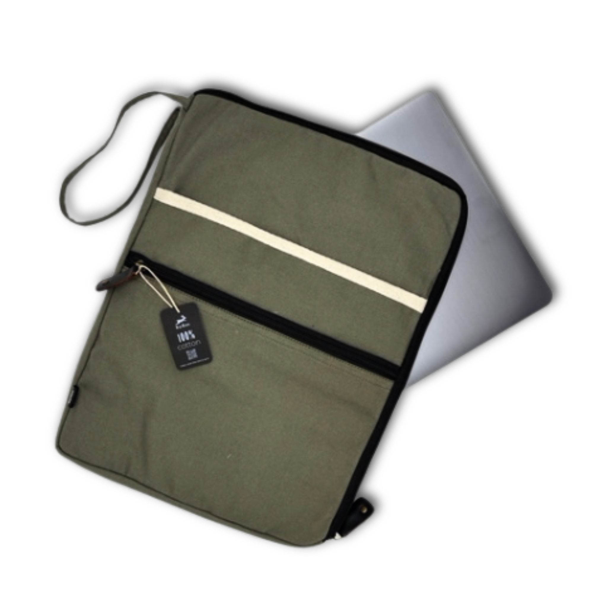 Canvas Large Laptop Pouch - Olive - Image 4