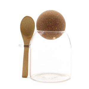 bG9jYWw6Ly9tZWRpYS9ITi82RC82MFIzMEMxSDc0UjM2REhOL2I5NTUxMDhkLmpwZWc.jpg Cottage Cork-Ball Glass Jar - Clear & Spoon - 10cm