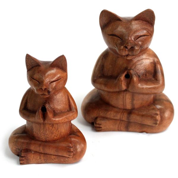 Wooden Carved Incense Burners - Med Yoga Cat - Image 3
