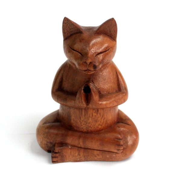 Wooden Carved Incense Burners - Med Yoga Cat - Image 4