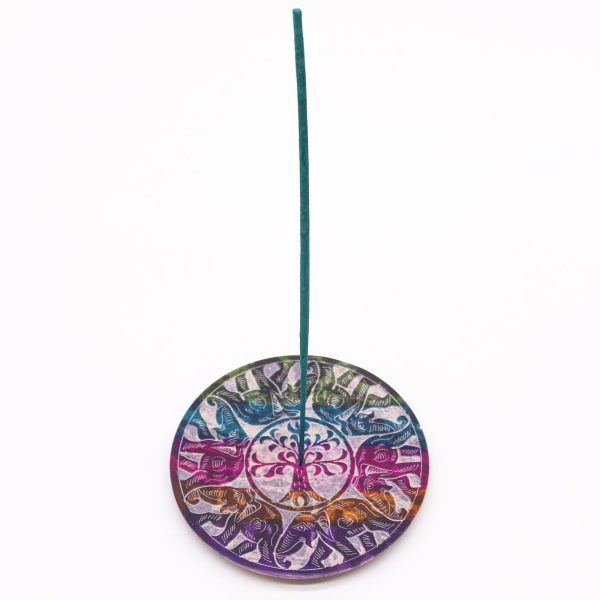 Soapstone Disc Incense Holder - 6 Lucky Elephants - Image 2