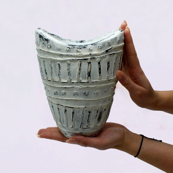 Wide Neck Shaped Vase - Cream 22cm - Image 2