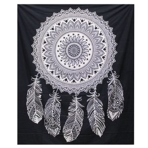 bG9jYWw6Ly9tZWRpYS9TRy9KQy82MFIzMEMxRzZNV0tKQ1NHLzIyN2FmNGNkLmpwZWc.jpg B&W Double Cotton Bedspread + Wall Hanging - Dreamcatcher
