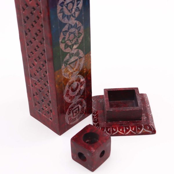 Soapstone Square Tower Incense Holder - 7 Charkras - Image 4