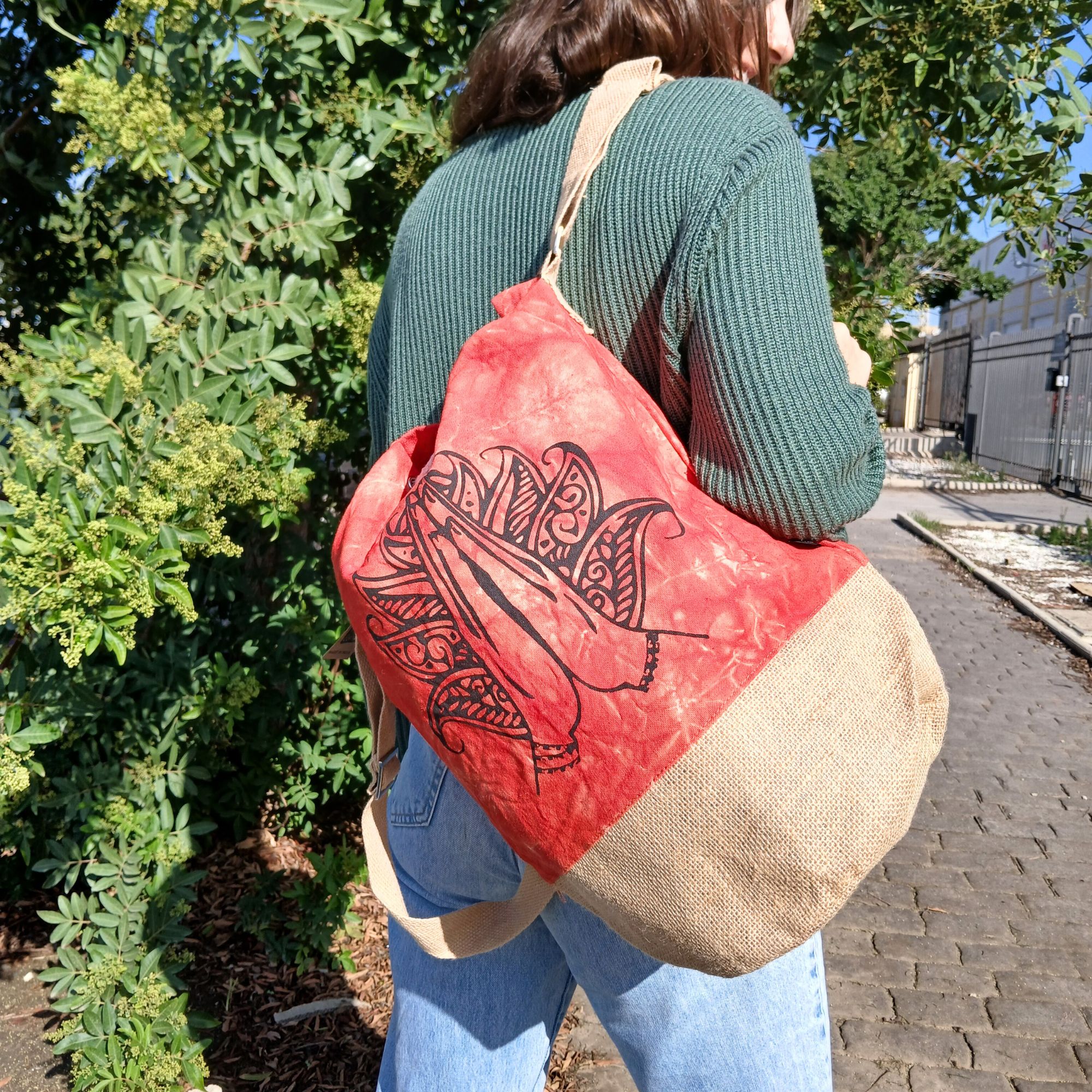 All Natural Backpack - Orange Stonewash - Namaste Hand - Image 3