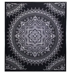 bG9jYWw6Ly9tZWRpYS9TUC9KQy82MFIzMEMxRzZNV0tKQ1NQL2M0MGMyMmMxLmpwZWc.jpg B&W Double Cotton Bedspread + Wall Hanging - Lotus Flower